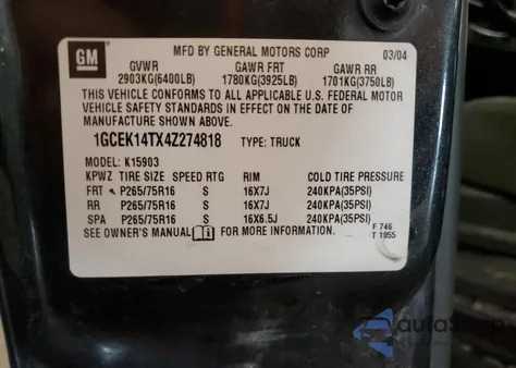 2004 Chevrolet Silverado K1500 z USA, uszkodzony, nr VIN 1GCEK14TX4Z274818